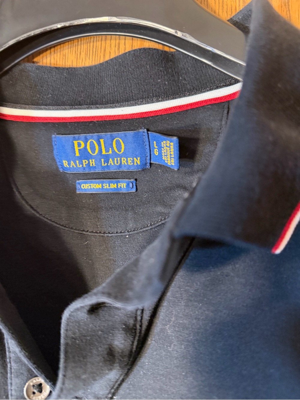 Ralph Lauren Black Polo with White Embroidered Logo and Red-Trim Collar - Picture 3 of 4